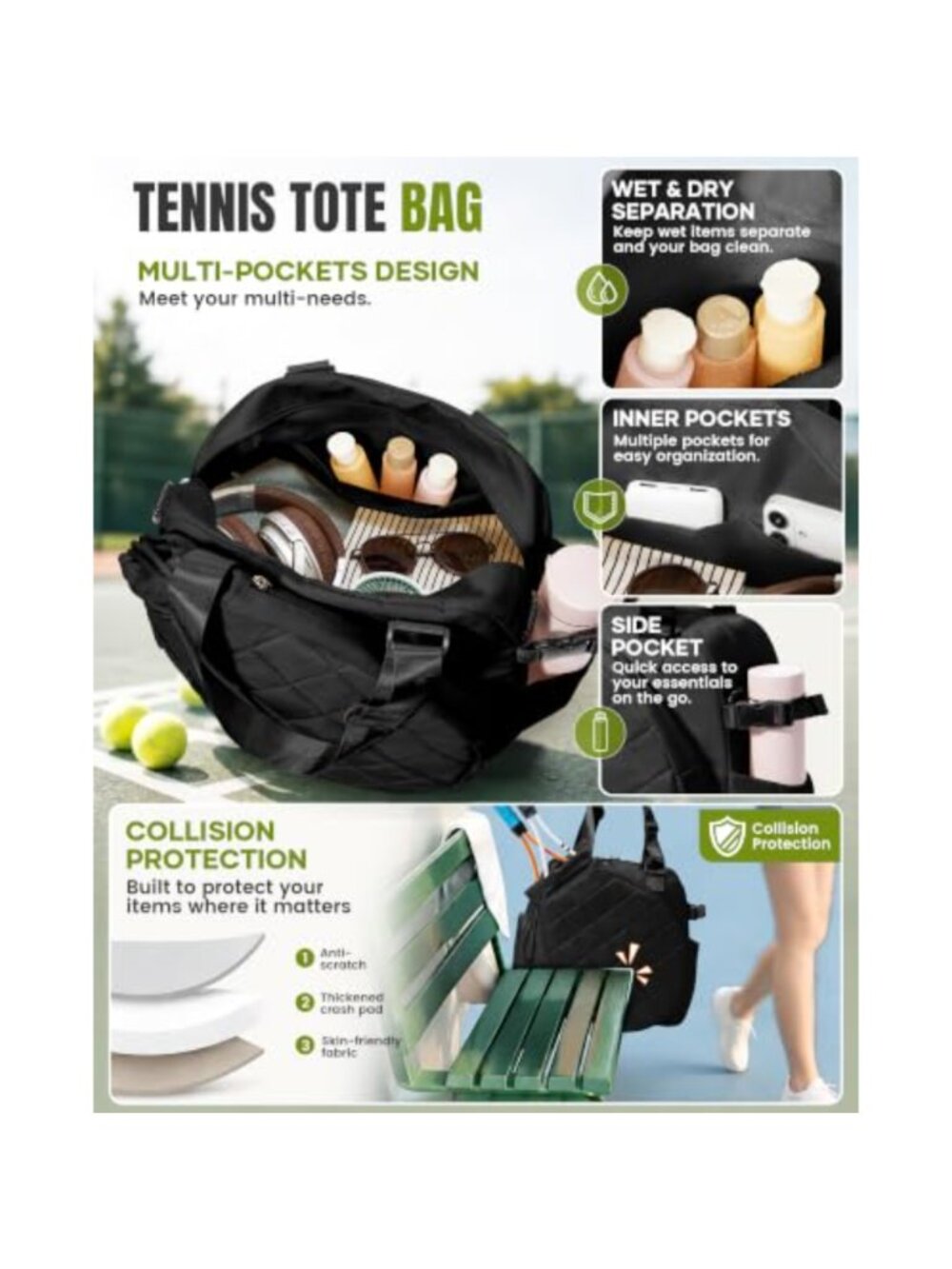 Tennis Backpack with Shoe Compartment & Racket Sleeves - Picture 3 of 5